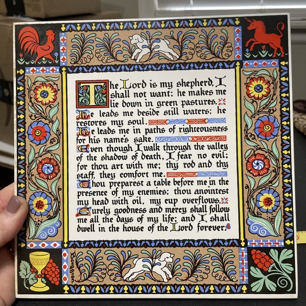 Berggren Trayner Vtg Cottagecore Ceramic Tile Trivet Wall 8x8 23rd Psalm CHIPPED